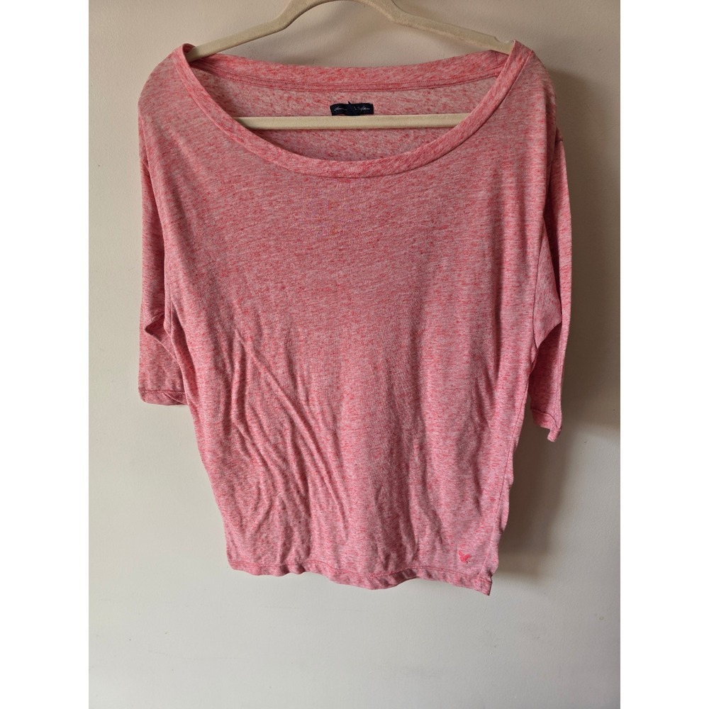 American Eagle Outfitters Coral Pink Heathered Linen Blend Scoop Neck Top Small